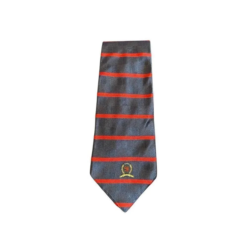 Tommy Hilfiger, vintage men’s navy and red striped silk tie 57
